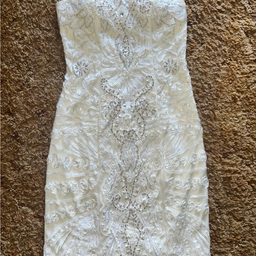 Sue Wong Cream Strapless Sheath Dress for Brides